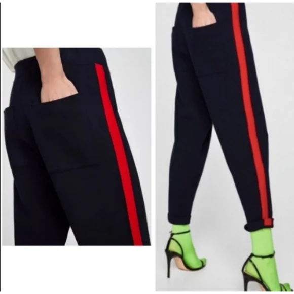 ZARA // cropped straight leg elastic waist side stripe knit pants - Picture 8 of 9